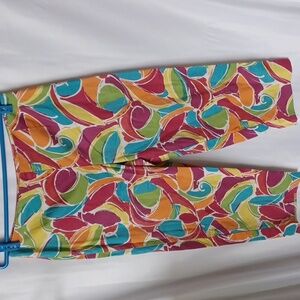 Field Gear Red, Orange, Yellow, Aqua, Green print Capris, side zip, stretchy